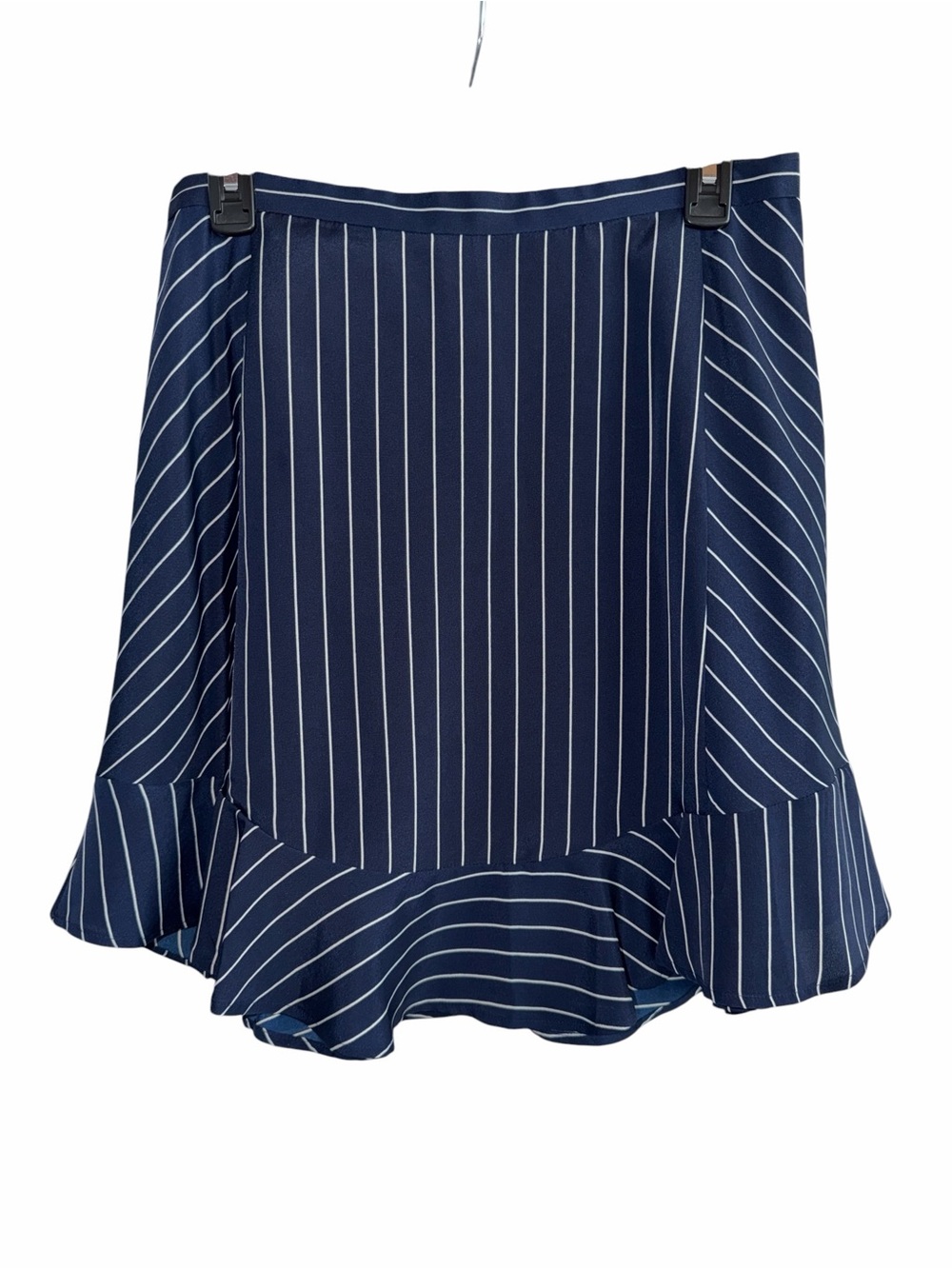J. Crew Navy and White Pinstripe Ruffle Hem Mini Skirt size 6 NWT - Picture 3 of 9
